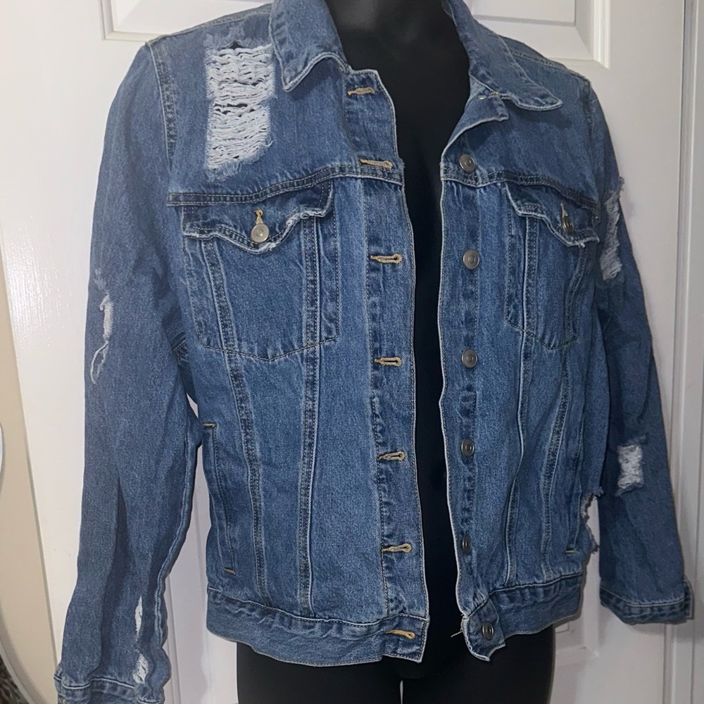 Fashion Nova Distressed Blue Jean Jacket